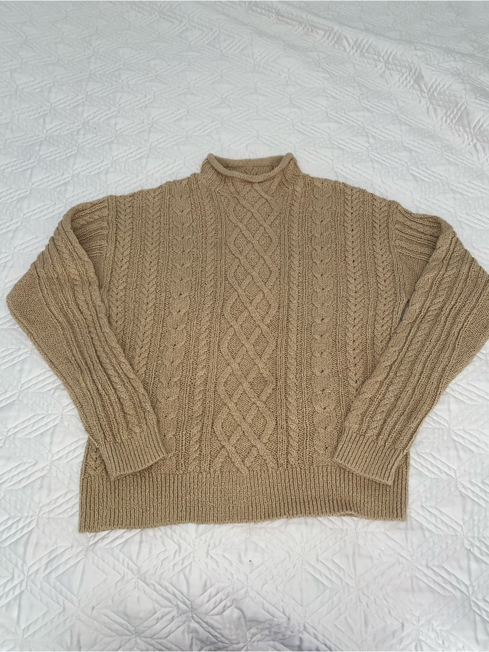 J. Crew Women’s Tan Cable Knit Rolled Neck Sweater sz S